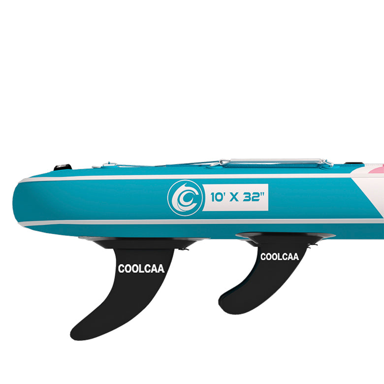 sleek design of the paddle board's tail fins