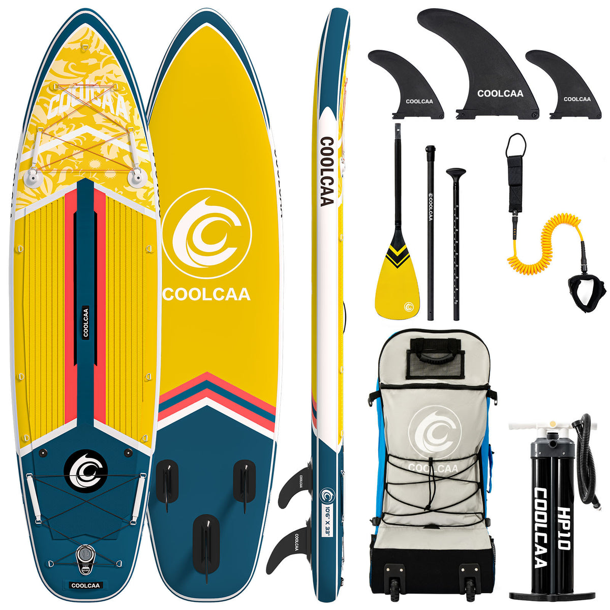 Coolcaa 10’6/11’6 Gold Coast Inflatable Paddle Board Package with Carbon Paddle