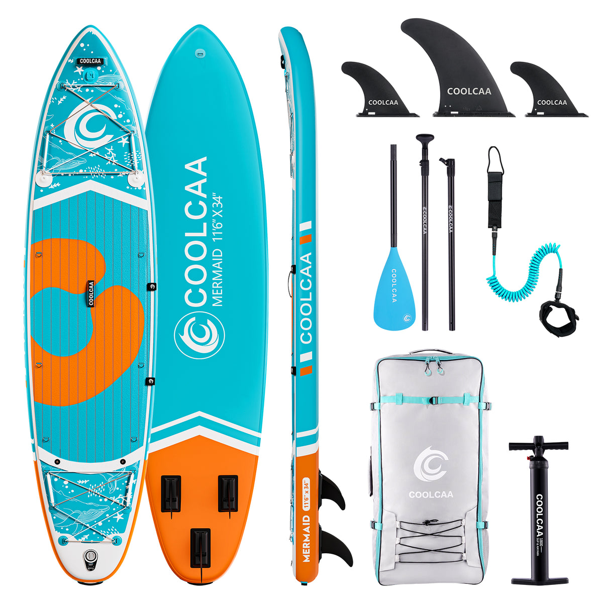 Coolcaa 11’6 Ocean Blaze Inflatable Paddle Board Package With Fiberglass Paddle